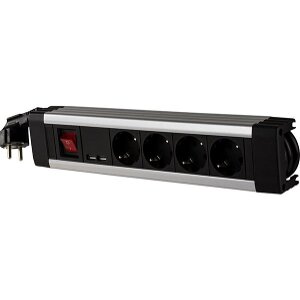 REV MULTIPLE SOCKET OUTLET BLACK 4-FOLD + KS USB SUPRALINE SWITCH 0014438713