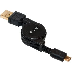 LOGILINK CU0090 RETRACTABLE USB 2.0 CABLE AM TO MICRO BM 0.75M BLACK