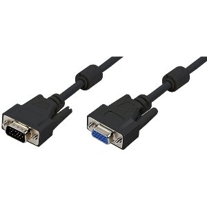 LOGILINK CV0006 VGA EXTENSION CABLE MALE/FEMALE DOUBLE SHIELDED WITH 2X FERRIT CORE 5M BLACK
