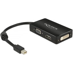 DELOCK 62631 ADAPTER MINI DISPLAYPORT 1.1 MALE TO VGA / HDMI / DVI FEMALE PASSIVE BLACK