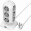TESSAN 15 IN 1 TOWER SURGE PROTECTOR 25W 12XSCHUKO, 2XUSB, 1XTYPE-C, 2M CABLE WHITE TPS02-DE-C