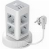 TESSAN 11 IN 1 TOWER SURGE PROTECTOR 8XSCHUKO, 2XUSB, 1XTYPE-C, 2M RETRACTABLE CABLE TPS03RX-DE-C