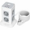 TESSAN 11 IN 1 TOWER SURGE PROTECTOR 8XSCHUKO, 2XUSB, 1XTYPE-C, 2M CABLE TPS03-DE-C