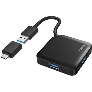 HAMA 200116 USB HUB 4 PORTS USB 3.2 GEN 1 5 GBIT/S INCL. USB-C ADAPTER BLACK