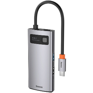 BASEUS METAL GLEAM SERIES 4-IN-1 MULTIFUNCTIONAL TYPE-C HUB HDMI 4K USB 2.0 + USB 3.0 GREY