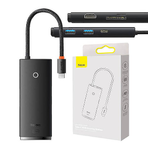 BASEUS LITE SERIES 6-PORT TYPE-C TO HDMI + 2X USB 3.0 + SD/TF + PD BLACK