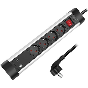 LOGILINK OUTLET STRIP, 4 SAFETY SOCKETS, W/ USB-A & USB-C PORT, ALUMINUM, DESKTOP
