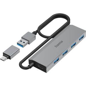 HAMA 200138 HIGH-SPEED 4-PORT USB 3.2 GEN 1 HUB WITH USB-C ADAPTER & POWER SUPPLY UNIT