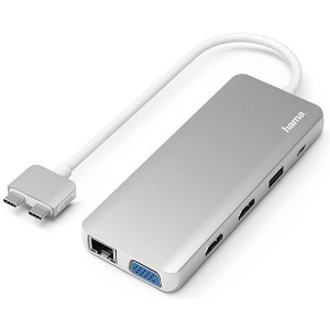 HAMA 200143 CONNECT2MOBILE V2 USB-C 3 X USB-A VGA HDMI ETHERNET HUB MULTIPORT 7 PORTS