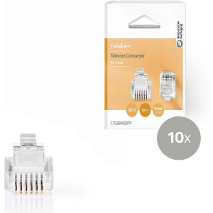 NEDIS CTGB90933TP TELECOM CONNECTOR RJ11 GOLD PLATED TRANSPARENT