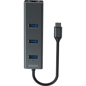 SAVIO AK-57 3-PORT ADAPTER USB 3.1 (C)-FAST ETHERNET (RJ45) ADAPTER