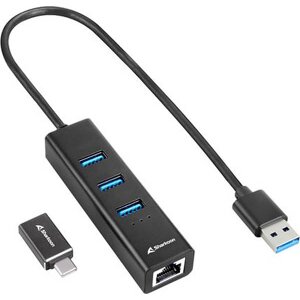 SHARKOON 3-PORT USB 3.2 GEN.1 ALU HUB +RJ45 BLACK