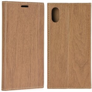 FORCELL WOOD BOOK FLIP CASE FOR APPLE IPHONE X BROWN