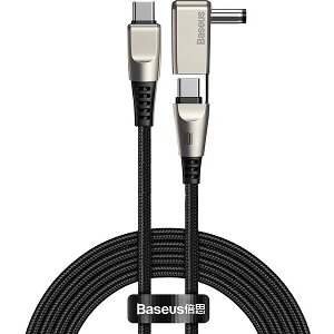 BASEUS FLASH SERIES 2-IN-1 FAST CHARGING DATA CABLE ROUND HEAD TYPE-C TO TYPE-C + DC 100W 2M BLACK
