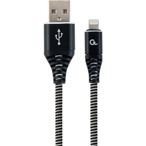 CABLEXPERT CC-USB2B-AMLM-1M-BW PREMIUM COTTON BRAIDED 8-PIN CHARGING CABLE BLACK/WHITE 1M