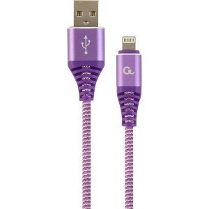 CABLEXPERT CC-USB2B-AMLM-1M-PW PREMIUM COTTON BRAIDED 8-PIN CHARGING CABLE PURPLE/WHITE 1 M