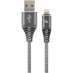 CABLEXPERT CC-USB2B-AMLM-1M-WB2 PREMIUM COTTON BRAIDED 8-PIN CHARGING CABLE GREY/WHITE 1 M