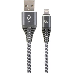 CABLEXPERT CC-USB2B-AMLM-2M-WB2 PREMIUM COTTON BRAIDED 8-PIN CHARGING CABLE GREY/WHITE 2 M