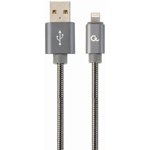 CABLEXPERT CC-USB2S-AMLM-1M-BG PREMIUM SPIRAL METAL 8-PIN CHARGING AND DATA CABLE 1M METALLIC GREY