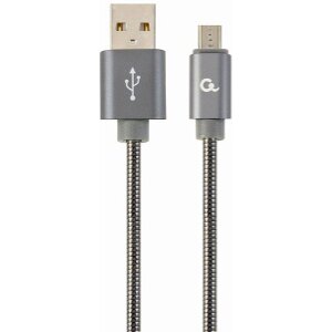 CABLEXPERT CC-USB2S-AMMBM-2M-BG PREMIUM SPIRAL METAL MICRO-USB CHARGING/DATA CABLE 2M METALLIC GREY