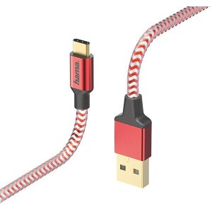 HAMA 178296 CABLE REFLECTIVE CHARGING/DATA CABLE USB-C/ TYPE-C/ - USB-A 1.5M RED