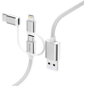 HAMA 183306 3-IN-1 MICRO-USB CABLE WITH ADAPTER FOR USB TYPE-C AND LIGHTNING, 0.2M, WHI