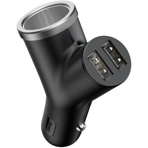 BASEUS UNIVERSAL CAR CHARGER Y TYPE 2X USB + CIGARETTE LIGHTER EXTENDED BLACK