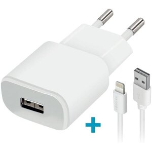FOREVER TC-01 WALL CHARGER USB 2A + CABLE FOR IPHONE 8-PIN WHITE
