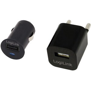 LOGILINK PA0076 USB TRAVEL CHARGER COMBO KIT 220V + 12V, AC 5V/1A, CAR 5V/1.5A