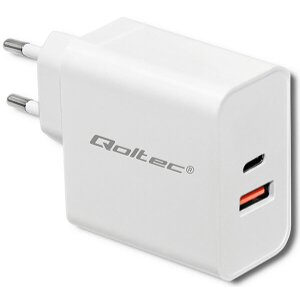 QOLTEC CHARGER 63W 5-20V 1.5-3A USB TYPE C PD USB QC 3.0 WHITE