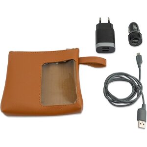 SET PURIDEA 2-PORT TRAVEL CHARGER + CAR CHARGER 2-PORT + LIGHTNING CABLE