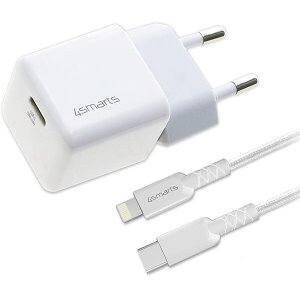 4SMARTS WALL CHARGER VOLTPLUG MINI PD 30W GAN USB-C TO LIGHTNING CABLE 1.5M WHITE MFI CERTIFIED