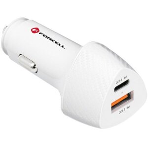 FORCELL CARBON CAR CHARGER TYPE C 3.0 PD20W + USB QC3.0 18W 5A CC50-1A1C WHITE (TOTAL 38W)