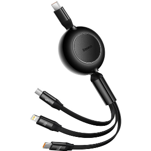 BASEUS BRIGHT MIRROR 4 RETRACTABLE TYPE-C 3IN1 CABLE MICRO+ USB-C + LIGHTNING 100W 3.5A 1.1M BLACK