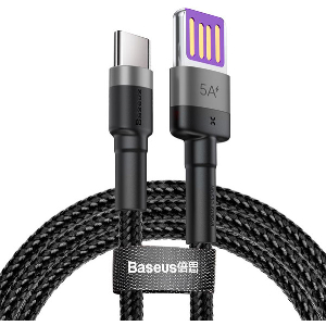 BASEUS CABLE CAFULE HUAWEI SUPER CHARGE + QC 3.0 TYPE-C 5AH 1M GREY BLACK