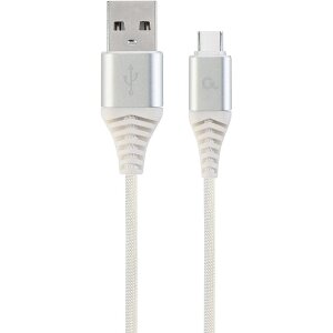 CABLEXPERT CC-USB2B-AMCM-1M-BW2 COTTON BRAIDED CHARGING CABLE USB TYPE-C SILVER/WHITE 1 M
