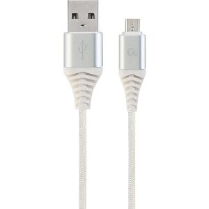 CABLEXPERT CC-USB2B-AMMBM-1M-BW2 PREMIUM COTTON BRAIDED MICRO-USB CHARGING CABLE SILVER/WHITE 1 M