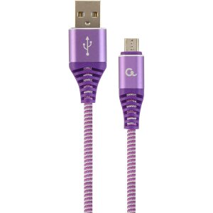 CABLEXPERT CC-USB2B-AMMBM-2M-PW PREMIUM COTTON BRAIDED MICRO-USB CHARGING CABLE PURPLE/WHITE 2 M