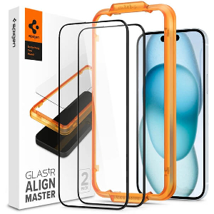 SPIGEN GLASS TR ALIGNMASTER 2 PACK FC BLACK FOR IPHONE 15