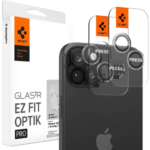 SPIGEN GLASS TR EZ FIT OPTIK PRO 2 PACK CRYSTAL CLEAR FOR IPHONE 15 PRO/15 PRO MAX