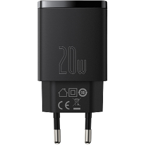BASEUS COMPACT 2 PORT QUICK CHARGER USB + TYPE-C 20W BLACK