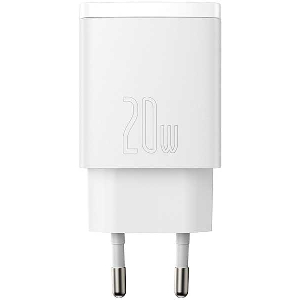 BASEUS COMPACT 2 PORT QUICK CHARGER USB + TYPE-C 20W WHITE