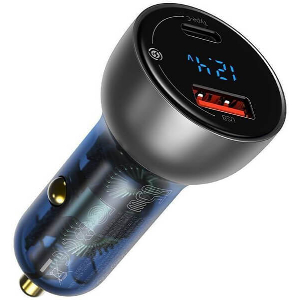 BASEUS PARTICULAR DIGITAL DISPLAY QC+PPS DUAL QUICK CHARGER CAR CHARGER 65WATT GREY