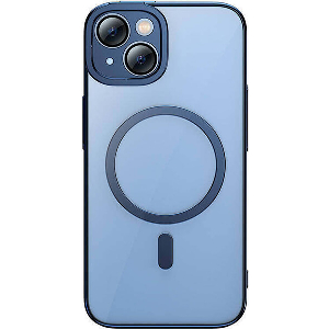 BASEUS GLITTER TRANSPARENT MAGNETIC CASE AND TEMPERED GLASS SET IPHONE 14 PLUS BLUE