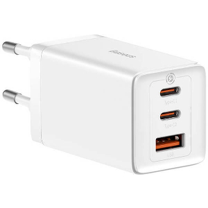 BASEUS WALL CHARGER GAN5 PRO 2X TYPE-C + USB 65W + TYPE-C CABLE WHITE