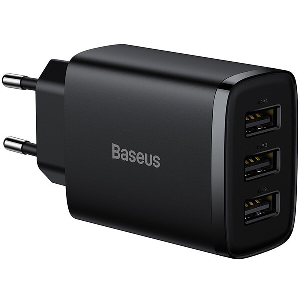 BASEUS UNIVERSAL WALL CHARGER 3X USB 3.4A 17W BLACK