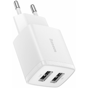 BASEUS UNIVERSAL WALL CHARGER MINI DUAL-U 2X USB 2.1A 10.5W WHITE