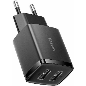 BASEUS UNIVERSAL WALL CHARGER MINI DUAL-U 2X USB 2.1A 10.5W BLACK