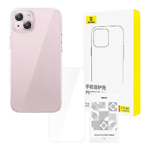 BASEUS IPHONE 15 PLUS CLEAR CASE + TEMPERED GLASS