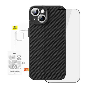 BASEUS IPHONE 15 SYNTHETIC FIBER CASE + TEMPERED GLASS